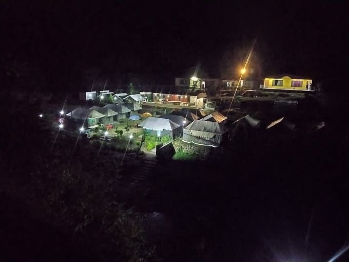 Camp lit up after dark