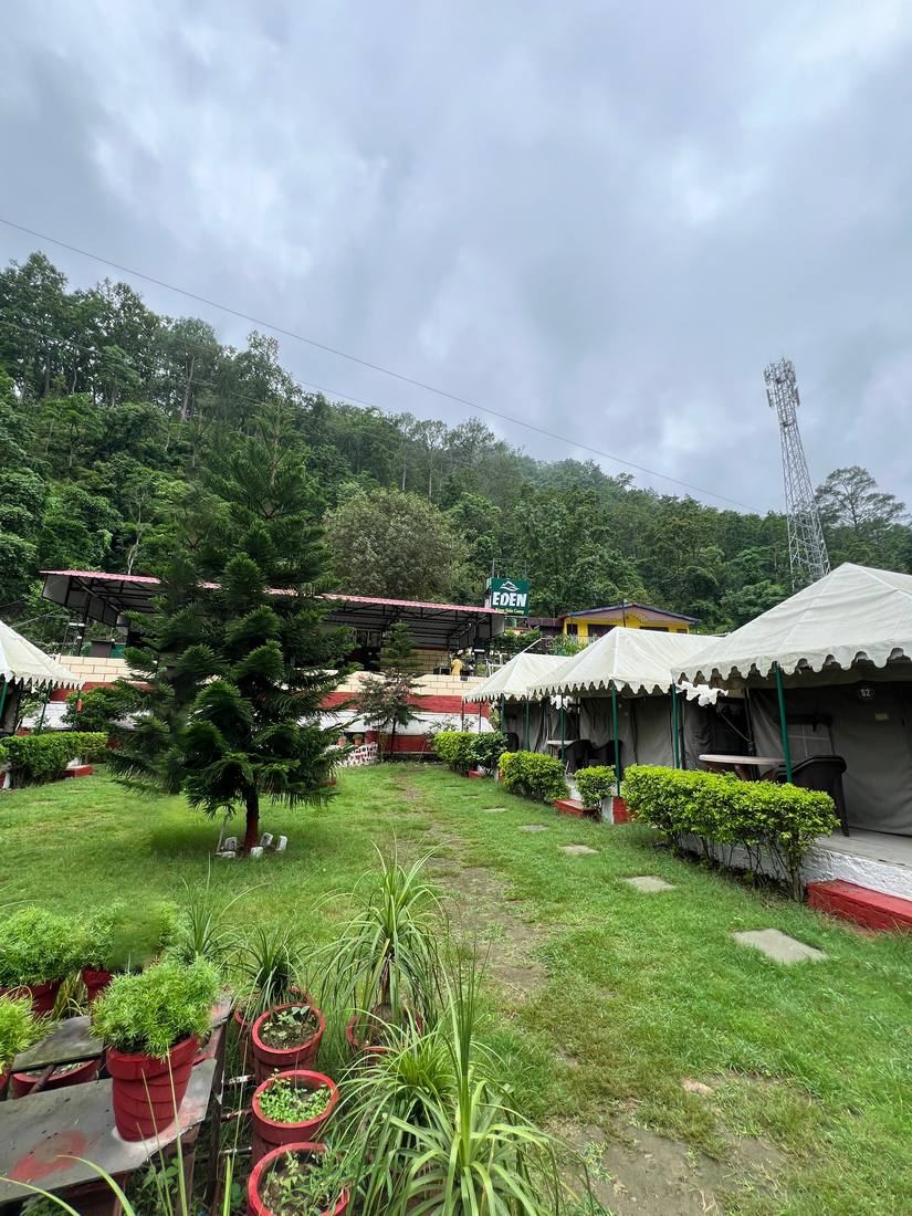 Daytime view of the camp and tent rows