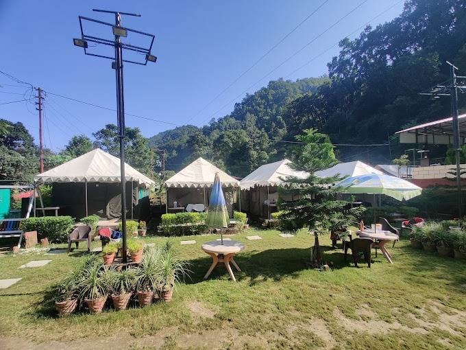 Tents under a clear blue sky